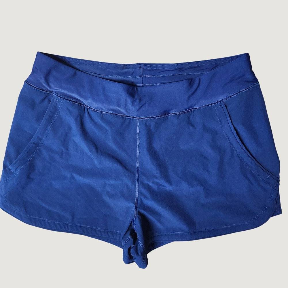 Lands End Women 12 Navy Blue Swim Shorts Built In Brief Pockets Water Vacation